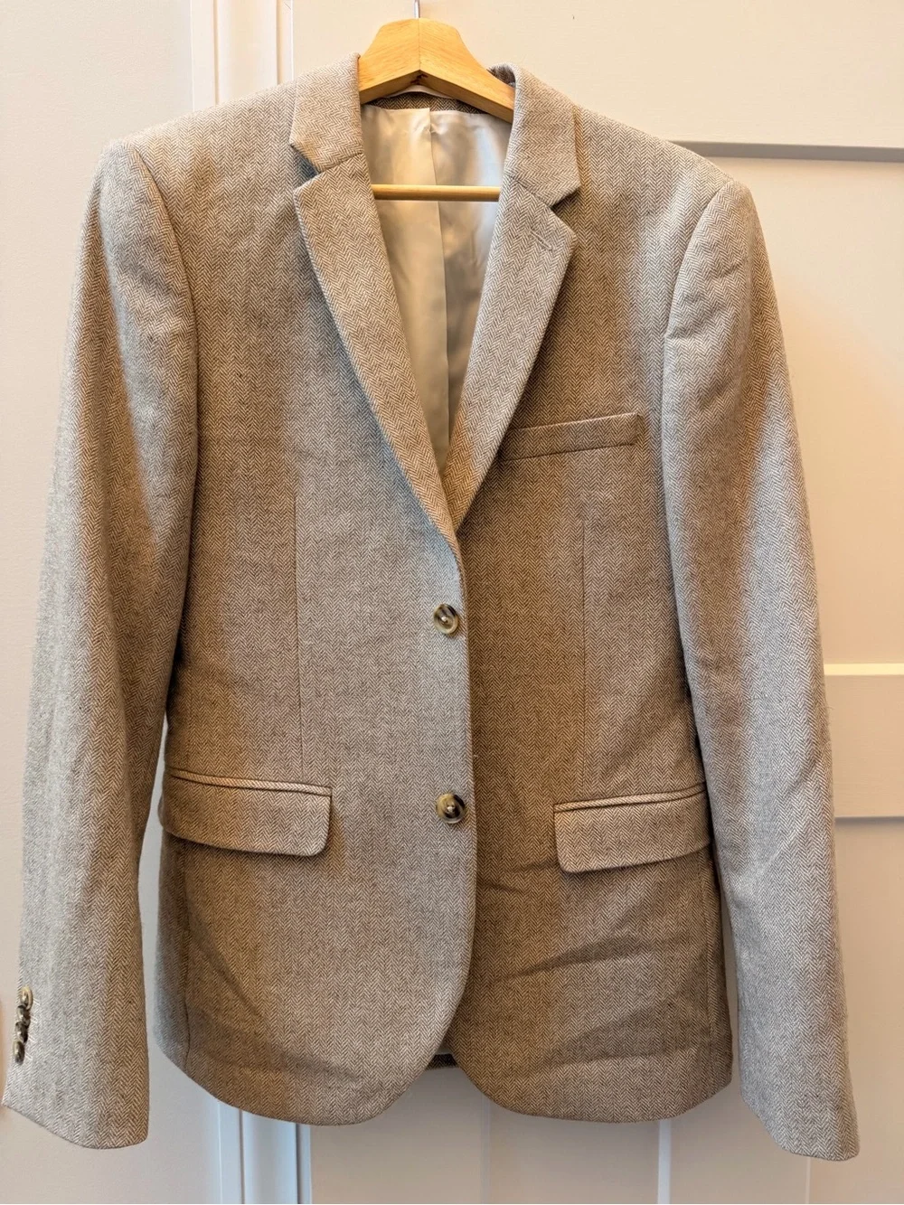 Topman Beige Wool Blend Blazer with Cream Lining